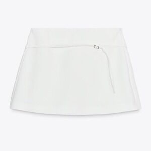 Zara Women's. L Ivory White Wrap Skort Mini Skirt Shorts Belted